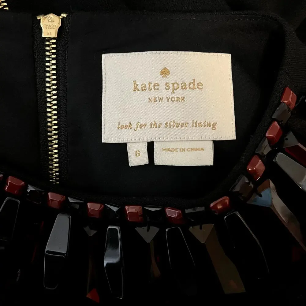 Kate Spade New York Black Diana Dress w/ Beadwork Classic Size 6 EUC